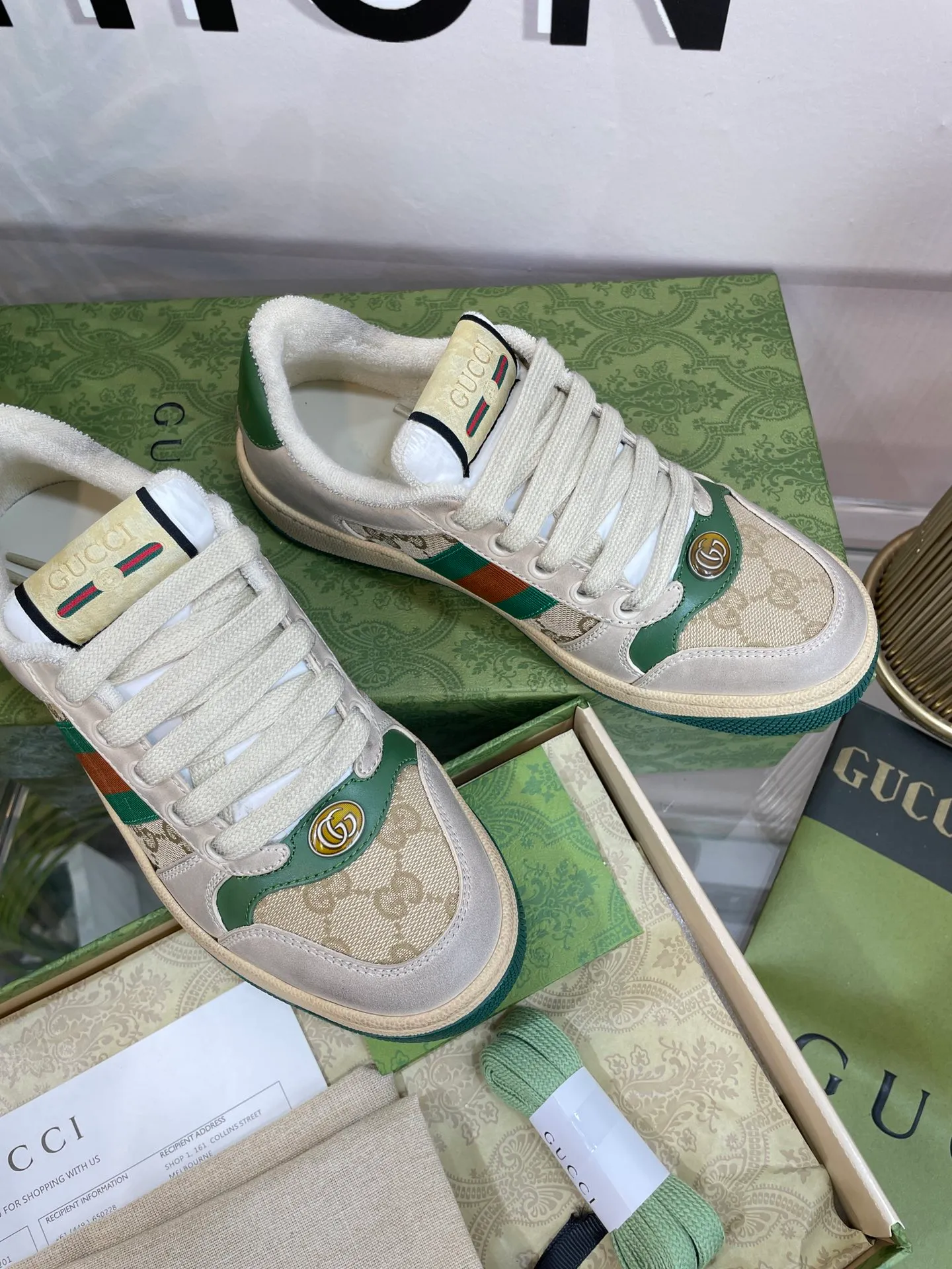 👟👟Ex-factory price 480🌈🌈 Women's shoes Women's clothing Gucc*——Newly upgraded G family couple's retro sneakers 👫 2022 early spring new style... GG series old dirty shoes catwalk style ⚠️⚠️ The original development and purchase level version, the details are perfectly restored, metal double G crystal cylindrical logo... Gucci original pattern webbing... Upper: polished cowhide/embroidered double G cloth Inner lining: original delicate and soft terry cloth, Foot pad: privately modeled original TPU outsole Packaging: matching packaging Shoe size: 35-40